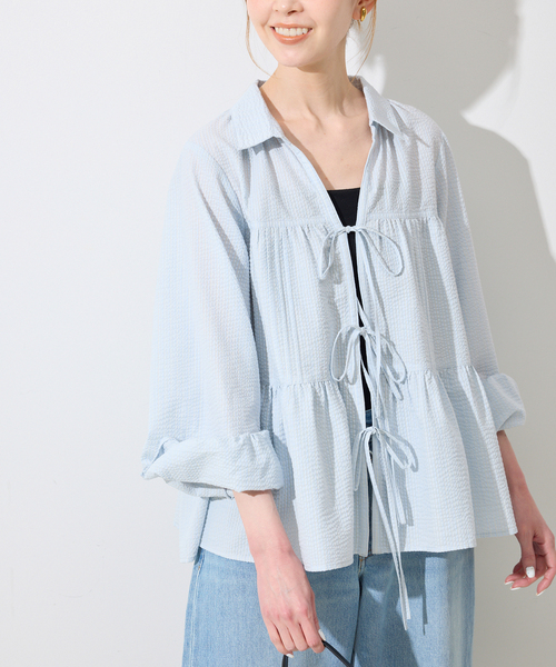 SLOBE IENA｜ストライプサッカーリボンブラウス | Rakuten