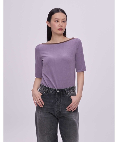 tシャツ カップ付きTシャツ　5分袖　ボートネック レディース カップ付きTシャツ 5分袖 ボートネック（Tシャツ/カットソー