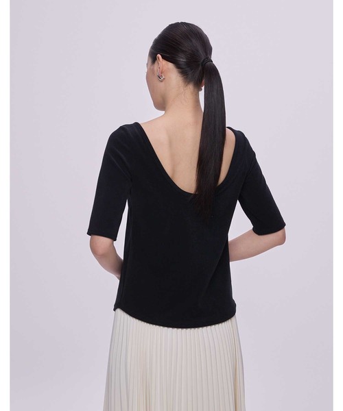 tシャツ カップ付きTシャツ　5分袖　ボートネック レディース カップ付きTシャツ 5分袖 ボートネック（Tシャツ/カットソー