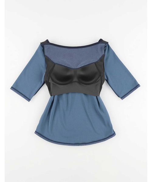 tシャツ カップ付きTシャツ　5分袖　ボートネック レディース カップ付きTシャツ 5分袖 ボートネック（Tシャツ/カットソー