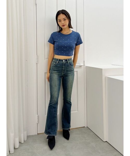 EVRIS（エヴリス）の「ヴィンテージライクストレッチフレアデニムパンツ（デニムパンツ・レディース・インディゴブルー/ブラック・SMALL/MEDIUM）」の13枚目の写真