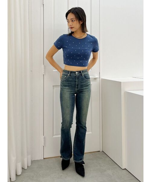 EVRIS（エヴリス）の「ヴィンテージライクストレッチフレアデニムパンツ（デニムパンツ・レディース・インディゴブルー/ブラック・SMALL/MEDIUM）」の14枚目の写真