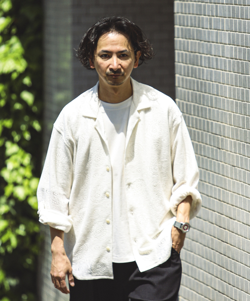 JOURNAL STANDARD relume(ジャーナルスタンダード レリューム)の「ペイズリーレース オープンカラーシャツ(シャツ/ブラウス・メンズ・ブラック/ネイビー/ホワイト系その他・MEDIUM/LARGE)」の8枚目の写真