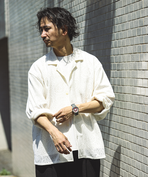JOURNAL STANDARD relume(ジャーナルスタンダード レリューム)の「ペイズリーレース オープンカラーシャツ(シャツ/ブラウス・メンズ・ブラック/ネイビー/ホワイト系その他・MEDIUM/LARGE)」の9枚目の写真