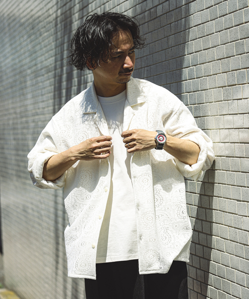 JOURNAL STANDARD relume(ジャーナルスタンダード レリューム)の「ペイズリーレース オープンカラーシャツ(シャツ/ブラウス・メンズ・ブラック/ネイビー/ホワイト系その他・MEDIUM/LARGE)」の10枚目の写真