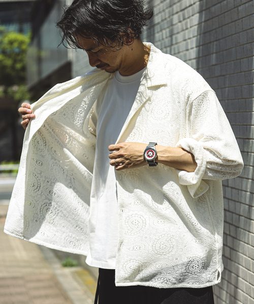 JOURNAL STANDARD relume(ジャーナルスタンダード レリューム)の「ペイズリーレース オープンカラーシャツ(シャツ/ブラウス・メンズ・ブラック/ネイビー/ホワイト系その他・MEDIUM/LARGE)」の12枚目の写真