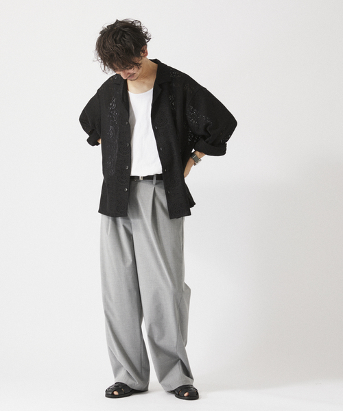 JOURNAL STANDARD relume(ジャーナルスタンダード レリューム)の「ペイズリーレース オープンカラーシャツ(シャツ/ブラウス・メンズ・ブラック/ネイビー/ホワイト系その他・MEDIUM/LARGE)」の13枚目の写真