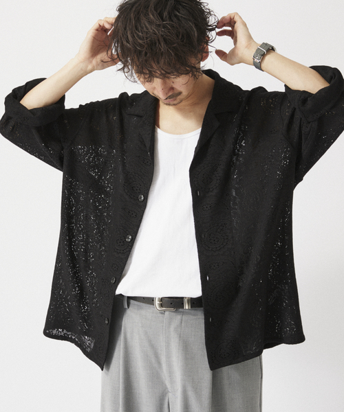 JOURNAL STANDARD relume(ジャーナルスタンダード レリューム)の「ペイズリーレース オープンカラーシャツ(シャツ/ブラウス・メンズ・ブラック/ネイビー/ホワイト系その他・MEDIUM/LARGE)」の20枚目の写真