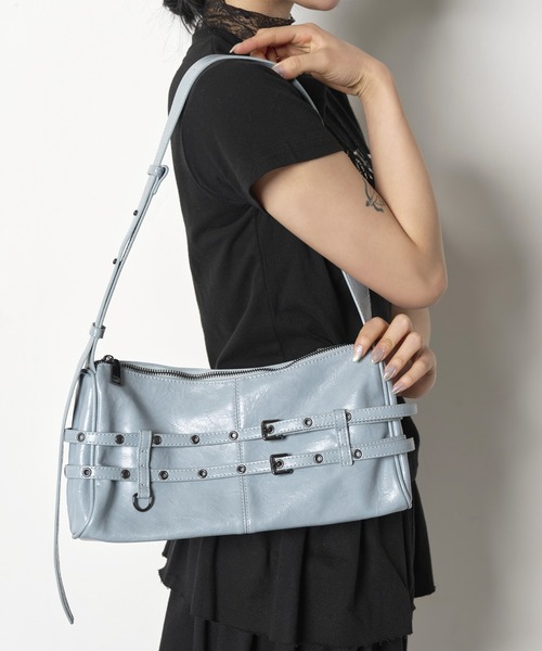 FOLLOWIN（フォロウィン）の「【ベルト部分で長さ変更可能】ダブルベルトショルダーバッグ（ショルダーバッグ・レディース・ブラウン/ピンク/ブラック/スカイブルー・ONE SIZE）」の12枚目の写真