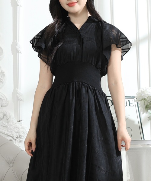 Lace Ladies(レースレディース)の「シアー タータンチェック フレア袖 ギャザー ワンピース レディース(ワンピース・レディース・ネイビー/ピンク/ブラック・S/FREE)」の12枚目の写真
