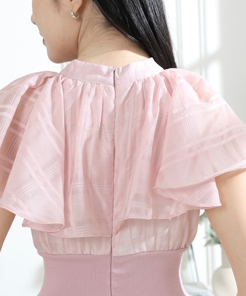Lace Ladies(レースレディース)の「シアー タータンチェック フレア袖 ギャザー ワンピース レディース(ワンピース・レディース・ネイビー/ピンク/ブラック・S/FREE)」の22枚目の写真