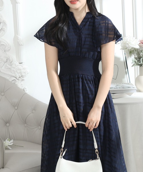 Lace Ladies(レースレディース)の「シアー タータンチェック フレア袖 ギャザー ワンピース レディース(ワンピース・レディース・ネイビー/ピンク/ブラック・S/FREE)」の18枚目の写真