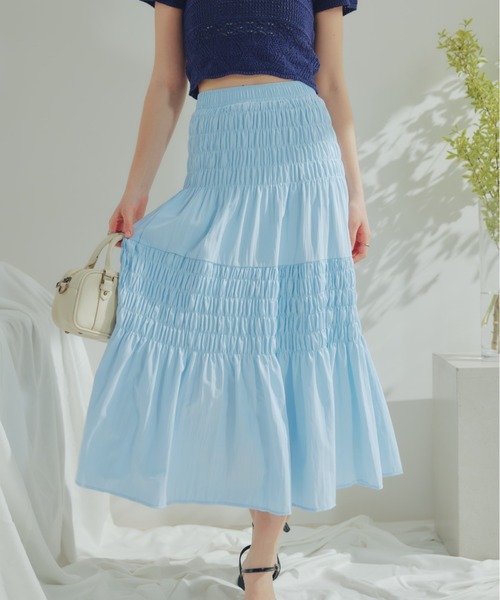 ECREL（エクレール）の「シャーリングギャザースカート（スカート・レディース・ブラック/ライトブルー/ホワイト・FREE）」の15枚目の写真