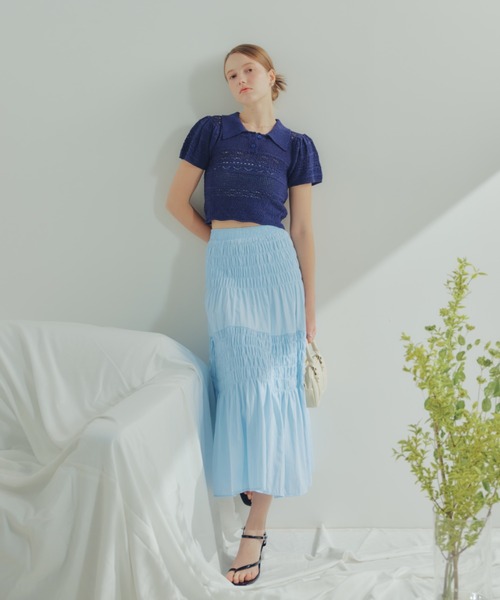 ECREL（エクレール）の「シャーリングギャザースカート（スカート・レディース・ブラック/ライトブルー/ホワイト・FREE）」の13枚目の写真