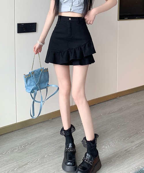 ★24SS CELINE BANDEAU ポケット付き ハイウエスト ミニスカート ハイウエスト裾フレアインパン付きミニスカート(スカート