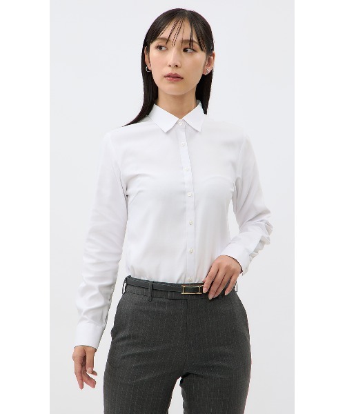 AOYAMA(アオヤマ)の「【スーパーイージーアイロン】機能性充実!長袖レギュラーカラーシャツ/ホワイト/サックスブルー/ピンク|通勤&オフィス&入卒&セレモニー&オケージョン|ストレッチ・UVカット・透け軽減|【WEB限定】(ビジネスシャツ・レディース・ピンク/サックスブルー/ホワイト/ホワイト系その他・11号/9号/13号/17号/7号/15号)」の8枚目の写真