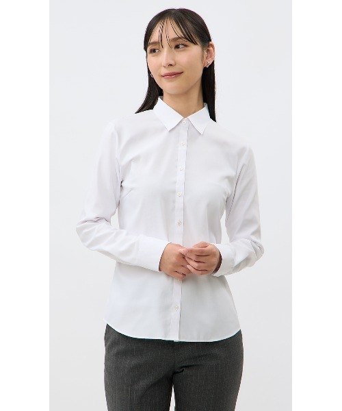 AOYAMA(アオヤマ)の「【スーパーイージーアイロン】機能性充実!長袖レギュラーカラーシャツ/ホワイト/サックスブルー/ピンク|通勤&オフィス&入卒&セレモニー&オケージョン|ストレッチ・UVカット・透け軽減|【WEB限定】(ビジネスシャツ・レディース・ピンク/サックスブルー/ホワイト/ホワイト系その他・11号/9号/13号/17号/7号/15号)」の9枚目の写真