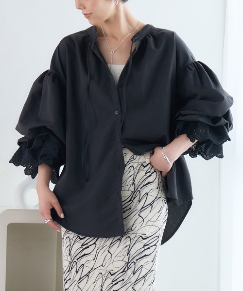 anown(アノン)の「ボリューム袖ブラウス フリル袖ブラウス ぽわん袖 ボリュームスリーブ ブラウス シャツ 長袖 七分袖 トップス 春服 秋服(シャツ/ブラウス・レディース・ブラック/オフホワイト/ピンク/ベージュ・FREE)」の3枚目の写真