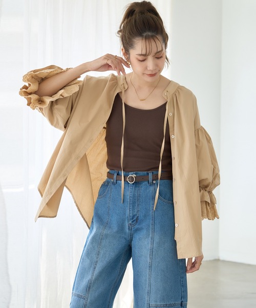 anown(アノン)の「ボリューム袖ブラウス フリル袖ブラウス ぽわん袖 ボリュームスリーブ ブラウス シャツ 長袖 七分袖 トップス 春服 秋服(シャツ/ブラウス・レディース・ブラック/オフホワイト/ピンク/ベージュ・FREE)」の12枚目の写真