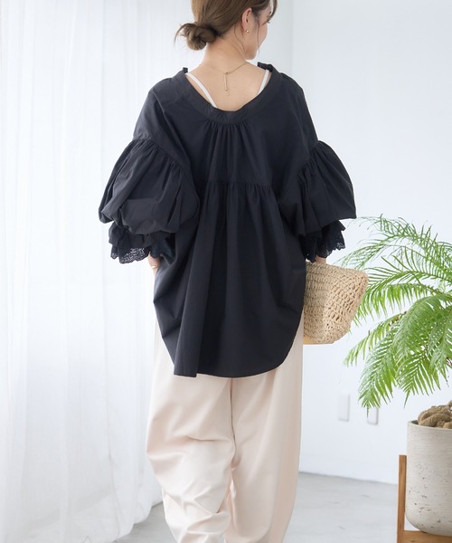 anown(アノン)の「ボリューム袖ブラウス フリル袖ブラウス ぽわん袖 ボリュームスリーブ ブラウス シャツ 長袖 七分袖 トップス 春服 秋服(シャツ/ブラウス・レディース・ブラック/オフホワイト/ピンク/ベージュ・FREE)」の5枚目の写真