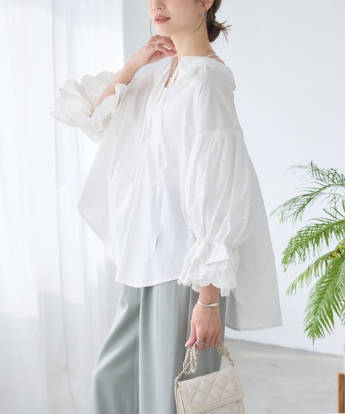 anown(アノン)の「ボリューム袖ブラウス フリル袖ブラウス ぽわん袖 ボリュームスリーブ ブラウス シャツ 長袖 七分袖 トップス 春服 秋服(シャツ/ブラウス・レディース・ブラック/オフホワイト/ピンク/ベージュ・FREE)」の6枚目の写真