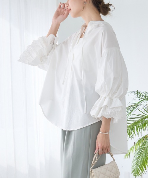 anown(アノン)の「ボリューム袖ブラウス フリル袖ブラウス ぽわん袖 ボリュームスリーブ ブラウス シャツ 長袖 七分袖 トップス 春服 秋服(シャツ/ブラウス・レディース・ブラック/オフホワイト/ピンク/ベージュ・FREE)」の8枚目の写真