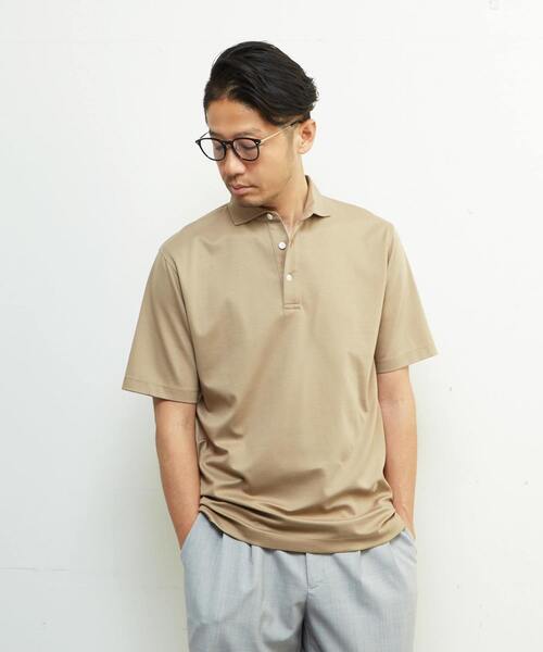 MEN'S MELROSE（メンズメルローズ）の「《WEB限定》ICE PACK NYLON ホリゾンタルカラーポロシャツ | 接触冷感 / 速乾（ポロシャツ・メンズ・チャコールグレー/ブラック/ホワイト/ベージュ/ネイビー/ブラウン・2/3/4/5）」の5枚目の写真