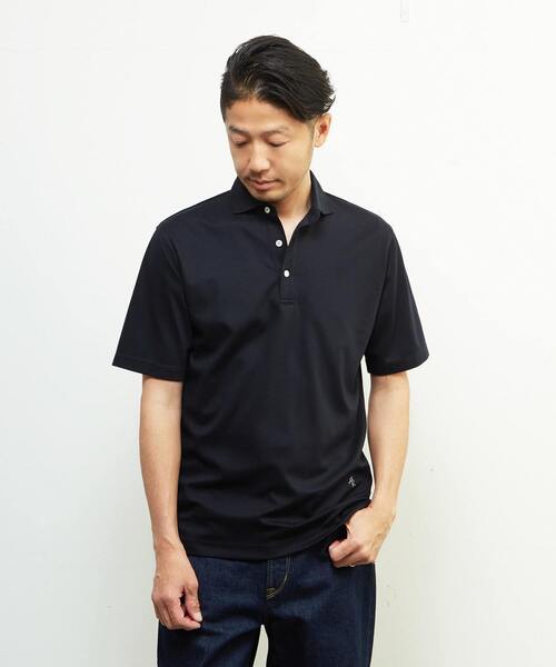 MEN'S MELROSE（メンズメルローズ）の「《WEB限定》ICE PACK NYLON ホリゾンタルカラーポロシャツ | 接触冷感 / 速乾（ポロシャツ・メンズ・チャコールグレー/ブラック/ホワイト/ベージュ/ネイビー/ブラウン・2/3/4/5）」の6枚目の写真