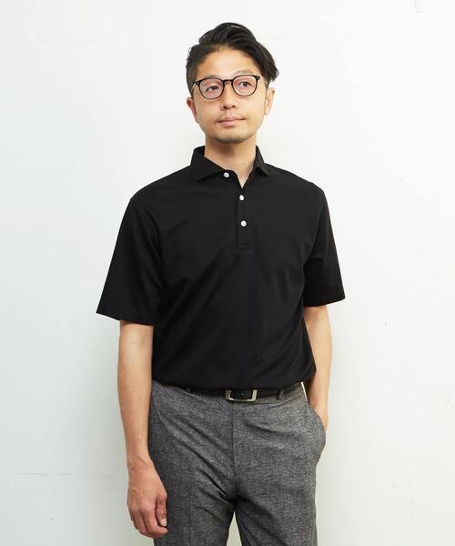 MEN'S MELROSE（メンズメルローズ）の「《WEB限定》ICE PACK NYLON ホリゾンタルカラーポロシャツ | 接触冷感 / 速乾（ポロシャツ・メンズ・チャコールグレー/ブラック/ホワイト/ベージュ/ネイビー/ブラウン・2/3/4/5）」の3枚目の写真