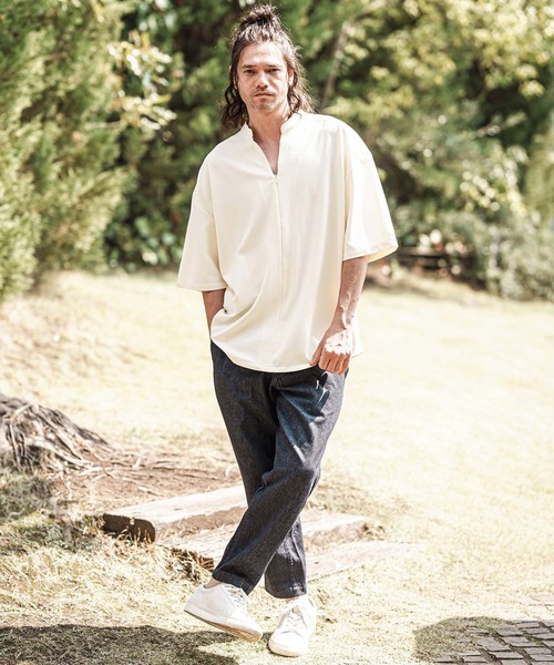 mhs2372- スキッパージップバンドカラープルオーバーシャツ（シャツ