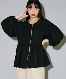 リネンライクバルーンスリーブぺプラムジャケット