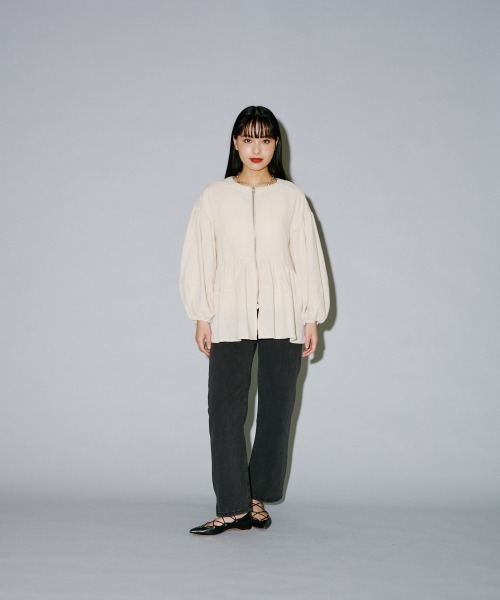 セール】リネンライクバルーンスリーブぺプラムジャケット
