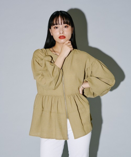terrace（テラス）の「リネンライクバルーンスリーブぺプラムジャケット（カーディガン/ボレロ・レディース・ベージュ/キナリ/ブラック・MEDIUM）」の16枚目の写真