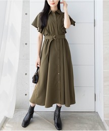 CLEAR BASIC | 【低身長サイズ有】ウエストベルトフリルスリーブワンピース[華奢見え フェミニン]≪SS新作≫(ワンピース)