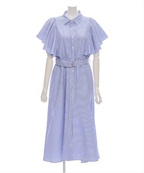 CLEAR BASIC（クリアベーシック）の「【低身長サイズ有】ウエストベルトフリルスリーブワンピース[華奢見え フェミニン]（ワンピース・レディース・ブルー系その他/ネイビー/ブラック/ネイビー系/テラコッタ/カーキ・F/XS）」の13枚目の写真