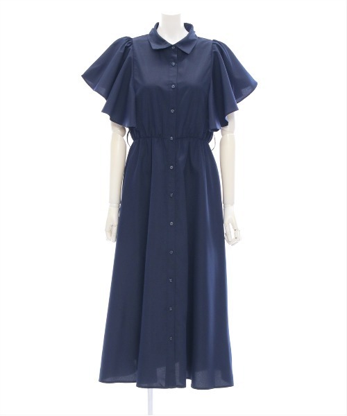 CLEAR BASIC（クリアベーシック）の「【低身長サイズ有】ウエストベルトフリルスリーブワンピース[華奢見え フェミニン]（ワンピース・レディース・ブルー系その他/ネイビー/ブラック/ネイビー系/テラコッタ/カーキ・F/XS）」の10枚目の写真