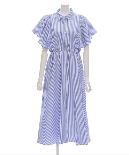 CLEAR BASIC（クリアベーシック）の「【低身長サイズ有】ウエストベルトフリルスリーブワンピース[華奢見え フェミニン]（ワンピース・レディース・ブルー系その他/ネイビー/ブラック/ネイビー系/テラコッタ/カーキ・F/XS）」の8枚目の写真