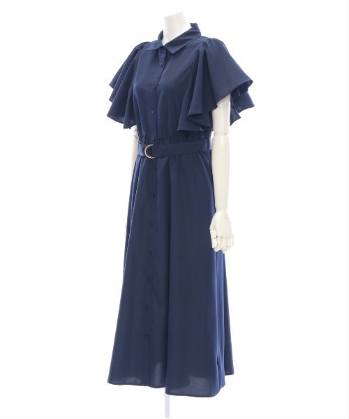 CLEAR BASIC（クリアベーシック）の「【低身長サイズ有】ウエストベルトフリルスリーブワンピース[華奢見え フェミニン]（ワンピース・レディース・ブルー系その他/ネイビー/ブラック/ネイビー系/テラコッタ/カーキ・F/XS）」の19枚目の写真