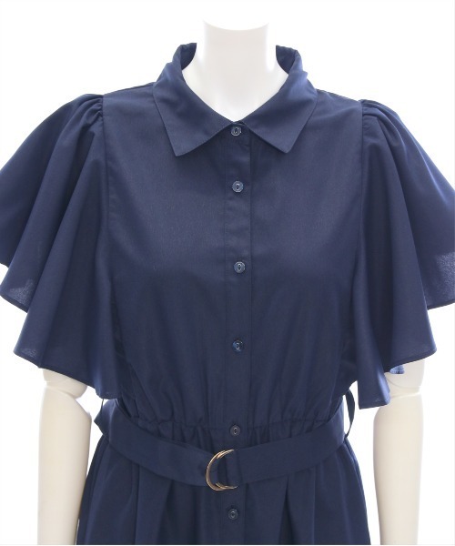 CLEAR BASIC（クリアベーシック）の「【低身長サイズ有】ウエストベルトフリルスリーブワンピース[華奢見え フェミニン]（ワンピース・レディース・ブルー系その他/ネイビー/ブラック/ネイビー系/テラコッタ/カーキ・F/XS）」の14枚目の写真