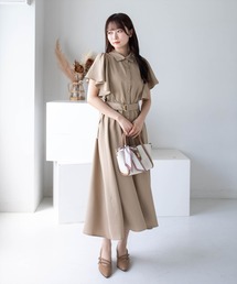 CLEAR BASIC（クリアベーシック）の「【低身長対応／サイズ展開あり】ウエストベルトフリルスリーブワンピース（ワンピース）」