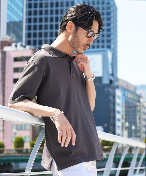 jiggys shop(ジギーズショップ)の「タンブラー乾燥対応 ドライタッチ 5分袖 ニットポロシャツ(ポロシャツ・メンズ・チャコールグレー/ブラック/ベージュ/ライトベージュ/オフホワイト・MEDIUM/LARGE/X-LARGE)」の16枚目の写真