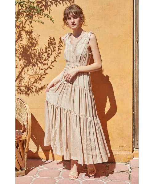 Regina Long Dress バイカラーステッチロングドレス（ワンピース