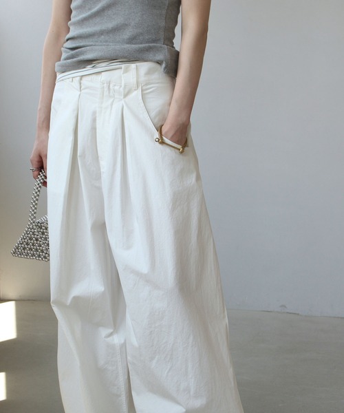 むっちゃん リネン混 タックポケット ワイドパンツ chw25s062-ファッション通販