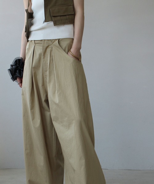 多様な リネン混 タックポケット chw25s062-ファッション ワイドパンツ パンツ