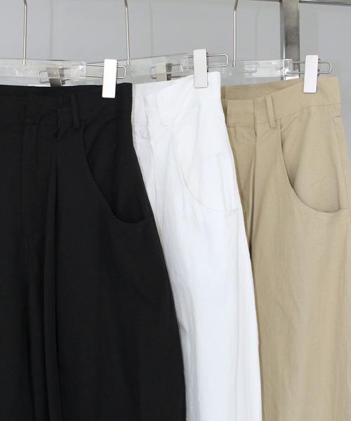リネン混 タックポケット ワイドパンツ chw25s062-ファッション