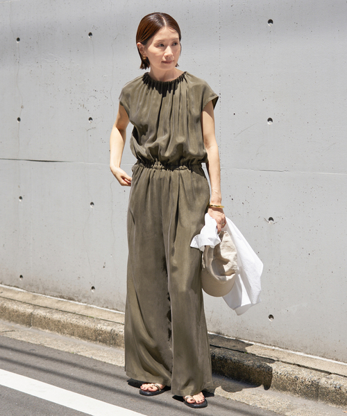 セール】《追加》キュプラギャザーネックオールインワン（つなぎ