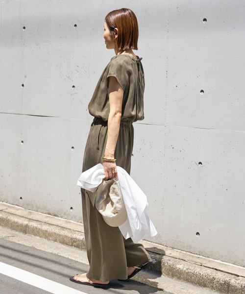 追加》キュプラギャザーネックオールインワン（つなぎ