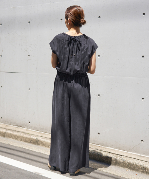 IENA キュプラ ギャザーネック　オールインワン　イエナ　38 黒　plage 追加3》キュプラギャザーネックオールインワン（つなぎ