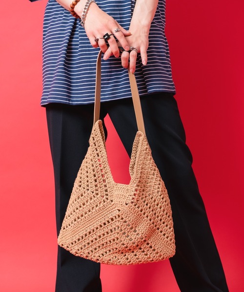 an meets zakka（アンミツザッカ）の「an meets zakka クロシェニットレトロハンドバッグ（ハンドバッグ・レディース・ホワイト/ブラウン・ONESIZE）」の6枚目の写真