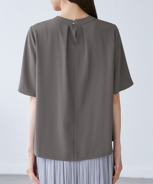 メタルパーツフロントフリルタイブラウス/通勤対応（シャツ/ブラウス